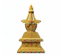 CoudarTitie Brass Buddhist Stupa Statue Pagoda Figure Idol With Colorful And Inner Buddha Handcrafted Brass Art For Sacred Focus And suitable for altar placement, 15cm 15cm 31cm, Puti Tower