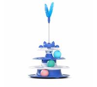 CoudarTitie Cat Interactive Track Toy Interactive Cat Toy Feather Teaser Multi Level Track Indoor Play Enrichment suitable for, Blue, 360° Rotating Cat Turntable With Goose Feather Teaser Stick
