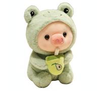 CoudarTitie Doll Bubble Tea Pig Stuffed Toy Animal Hoodie Piglet Novelty Sleeping Aid Soft Nursery Decoration Suitable for Gift Giving Couples, 35CM, Frog