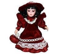 CoudarTitie Doll with Elegant Hat, Classic Design, Handcrafted Details, Vintage Ceramic Figurine, Suitable for Gift And Decoration, Red, 20cm