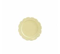 CoudarTitie Dollhouse Plate Vintage Embossed Alloy Miniature Dinner Plate Tray Tableware Decorative Ornament Suitable for Collectors Diorama Hobby Scenes, Cream Yellow, 22 3mm