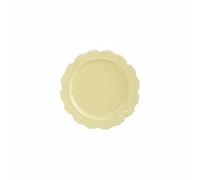 CoudarTitie Dollhouse Plate Vintage Embossed Alloy Miniature Dinner Plate Tray Tableware Decorative Ornament Suitable for Collectors Diorama Hobby Scenes, Cream Yellow, 36 5mm