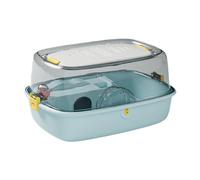 CoudarTitie Hamster Cage Large Acrylic Habitat Portable Small Animal Cage with Water Bottle Openable Top Transparent Ventilation Exercise Area Suitable for, Blue