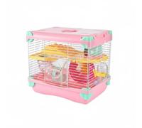 CoudarTitie Hamster Cage With Built-In Tubes Airy Ventilation Food Bowl Water Bottle And Prevent Feature Suitable for Gift Giving Pet Keeping, Pink, 1-Layer 617