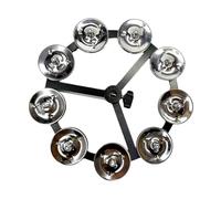 CoudarTitie Hi Hat Tambourine Stainless Steel Percussion Instrument Double Row Foot Mountable Shaker Bell Suitable for Jazz Ensemble Performance, Single Silver