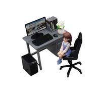 CoudarTitie Mini Office Desk And Chair Set, Role-playing Toy, Learning Model, Creative Children's Toy, Dollhouse Decoration, Simulation for DIY Scenes, gray flower doll
