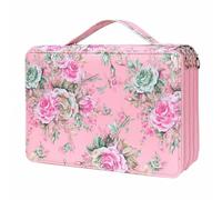 CoudarTitie Pencil Case Multi Color Pencil Organizer Holder Art Supply Bag Oxford Cloth with 124 Slots and Multi Layer Design with Handle Suitable for Students, Pink Rose