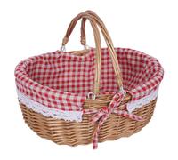 CoudarTitie Picnic Basket Handmade Woven Wooden Storage Basket with Removable Linen Liner Double Lids Multipurpose Hamper for Outdoor Activities Suitable for Fami, Red Plaid