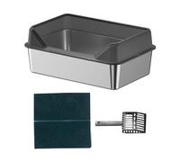 CoudarTitie Portable with Sand Tray for Indoor Cats, Easy to Clean, Semi-open, with Lowered Front, Black, 50x35x10cm