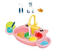 CoudarTitie S Sink Dishwashing Set, with Running Water, Children Role Playing Toy, Pig Pink