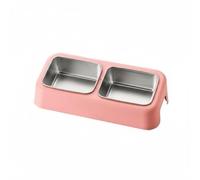 CoudarTitie Stainless Steel Bowl Cat Dish Tilted Elevated Pet Feeder Double Bowl Detachable Non Slip Base Cervical Spine Protection Suitable for Pet Owners, Pink, Ss Double Bowl