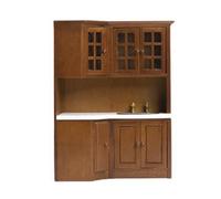 CoudarTitie Wooden Dollhouse Kitchen Cabinet with Sink Versatile Miniature Kitchen Cabinet with Sink Rustic for Photography Props, Model Rooms, Brown