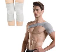 couduan 2PCS Shoulder Support Brace for Men Women & Knee Pads Sleeve Set | Bamboo Charcoal Rotator Cuff Brace Set, Adjustable Shoulder Brace for Rotator Cuff, Fits Left or Right Shoulder for Recovery