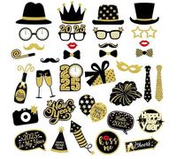 couduan 35 Pcs Photo Booth Props,Party Props,Black and Gold Photo Booth Props,Funny Party Decorations for Birthday Weddings Prom Disco Mardi Gras Party Supplies