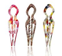 couduan 3Pcs Hair Pins Magic Grip, Colorful French Twist U-Shaped Hairpins for Women Girl, Acetate Hair Styling Accessories for Buns & Updos, Holds Thick/Fine/Long Hair, (3 Color model)