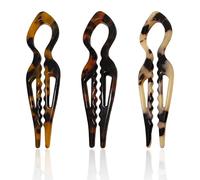 couduan 3Pcs Hair Pins Magic Grip, French Twist U-Shaped Hairpins for Women, Acetate Hair Styling Accessories for Buns & Updos, Holds Thick/Fine/Long Hair(3 Colors)