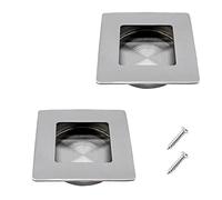 Coufce 2 Pack 50 x 50MM / 1.97 x 1.97 Inch Recessed Flush Pulls, Stainless Steel Square Recessed Invisible Flat Finger Pull, Sliding Door Handles for Closet Door, Pocket Door, Kitchen Cupboard