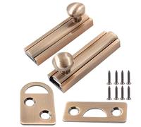 Coufce 2pcs 2 Inch Solid Brass Slide Bolt, Rose Gold Gate Latch Sliding Screen Door Lock, Surface Bolts for Doors Cabinet Cupboard with Screws