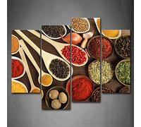 Couful Spice In Spoon Gather Together In Table Both Power Granulate And Slice Pices Wall Art Painting The Picture Print On Canvas Food Pictures For Home Decor Decoration Gift
