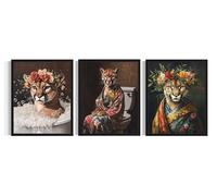 Cougar Bathroom Art Print Poster, (Set of 3) Vintage Animal Wall Art Painting Wildlife Farmhouse Cute Artwork for Restroom, Shower Bath Gifts Decor AAA2 (Cougar, 8 x 10 inches (3 Panels), Unframed)