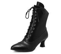CouieCuies Lace Up Ankle Boots for Women 70s Victorian Booties Vintage Granny Boots Black