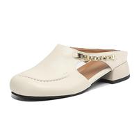 CouieCuies Low Heel Mules for Women Slip on Round Toe Backless Comfortable Casual Shoes Beige