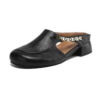 CouieCuies Low Heel Mules for Women Slip on Round Toe Backless Comfortable Casual Shoes Black