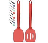 Coukre 2 Pack Silicone Spatula Set,High Heat Resistant, BPA-Free | Dishwasher Safe Kitchen Spatula for Nonstick Pans, Solid & Slotted Turners for Cooking, Sautéing, and Flipping, PureRed
