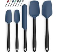 Coukre Silicone Spatula Set of 5,High Heat Resistant, Food Grade Silicone, Upgraded Extended Reinforced Handle,Dishwasher Safe, for Baking, Cooking (Dark Blue Black, Color block)