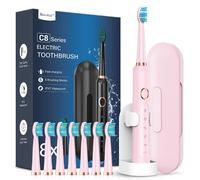 Coulax Hollow-Cup Sonic Electric Toothbrush - 40,000 VPM, 5 Modes, 120-Day Battery, 8 DuPont Brush Heads, Travel Case & Stand - Pink
