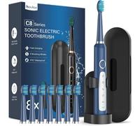 Coulax Hollow-Cup Sonic Electric Toothbrush - 40,000 VPM, 5 Modes, 120-Day Battery, 8 DuPont Brush Heads, Travel Case & Stand - Deep Blue