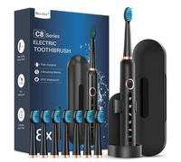Coulax Hollow-Cup Sonic Electric Toothbrush - 40,000 VPM, 5 Modes, 120-Day Battery, 8 DuPont Brush Heads, Travel Case & Stand - Black