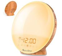 COULAX Wake Up Light Alarm Clock Wood Look Daylight Alarm Clock Light Alarm Clock with 2 Alarm Times 7 Natural Sounds and FM Radio Snooze Wake Up Light Alarm Clock for Adults and Children