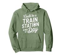 Could Be A Train Station Kind Of Day Pullover Hoodie, Adult Unisex, Sage Green, Medium