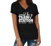 Could Be A Train Station Kind of Day Shirt V-Neck Train Station Shirt Black