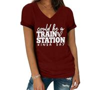 Could Be A Train Station Kind of Day Shirt V-Neck Train Station Shirt Claret