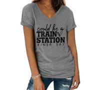 Could Be A Train Station Kind of Day Shirt V-Neck Train Station Shirt Grey