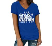 Could Be A Train Station Kind of Day Shirt V-Neck Train Station Shirt Sapphire Blue