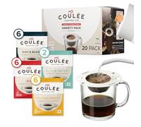 Coulée EcoPour Coffee Variety Pack, Single Serve Pour Over Coffee, Use for Camping or Traveling, Pre Filled Compostable Filters, Ready to Brew with Hot Water, Includes 4 Flavors, 20 Pack
