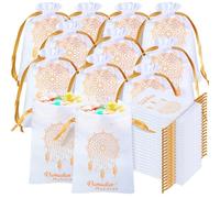 Coume 20 Pcs Eid Ramadan Mubarak Satin Gift Bags with Drawstring 5 x 7 Inch Silk Eid Party Favor Jewelry Pouches for Ramadan Supplies Candy Bags Muslim Party Decoration (English)