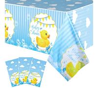 Coume 3 Pcs 54 x 108 Inch Yellow Duck Tablecloth Cute Bubble Rubber Ducky Table Cover Rectangle Disposable Duck Tablecloth Rubber Duck Themed Birthday Party Supplies for Baby Shower Party Favors