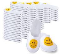 Coume 30 Pairs Disposable Slippers for Guests Bulk, Unisex Spa Smile Face Slippers for Hotel House Travel Party Shoeless Home, White, 3.5 Years 3X-Narrow Little Kid