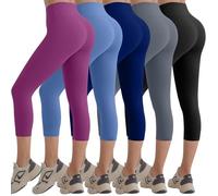 Coume 5 Pack High Waisted Leggings for Women Tummy Flat Workout Leggings Soft Stretch Athletic Yoga Pants Running Cycling, Black/Navy/Light Grey/Blue/Pink, S