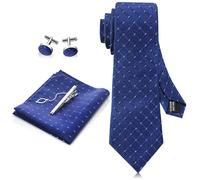 Coume 5 Pcs Gifts for Boyfriend Him Husband Mens Tie Set Necktie Handkerchief Tie Clip Cufflinks Christmas Stocking Stuffers, Dark Blue, 3.15 x 5.91 inches/ 8 x 15 cm
