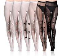 Coume 6 Pairs Women's Bow Tights Lolita Fishnet Patterned Tights Y2k Kawaii Bowtie Fishnet Stockings Leggings Lace Mesh Hollow Stitched Socks Coquette Cute High Thigh for Women, White and Black, M