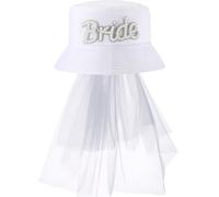 Coume Bride Bucket Hat for Bachelorette Party Bachelorette White Bucket Hat with Detachable Veil for Bridal Shower Bride to Be Gift Head Accessory Engagement Party