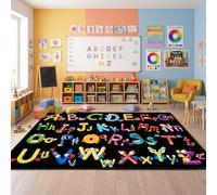 Coume Classroom Rug Elementary 13 x 6.5 ft ABC Alphabet & Animal Words Educational Carpet Large Learning Play Mat with Non-Slip Backing for Kids Toddlers Preschool Kindergarten (Black Abc's)