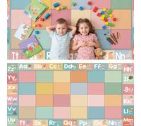 Coume Classroom Rug Elementary 13 x 6.5 ft ABC Alphabet & Animal Words Educational Carpet Large Learning Play Mat with Non-Slip Backing for Kids Toddlers Preschool Kindergarten (Pastel Abc's)