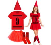 Coume Halloween Crayon Costume Set Crayon T Shirt Tutu Hat Sock Halloween Group Team Funny Shirt Tutu for Women Cosplay, Red, XXXL