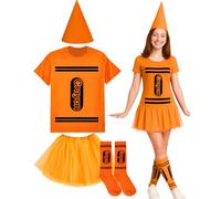 Coume Halloween Crayon Costume Set Crayon T Shirt Tutu Hat Sock Halloween Group Team Funny Shirt Tutu for Women Cosplay, Orange, XXXL